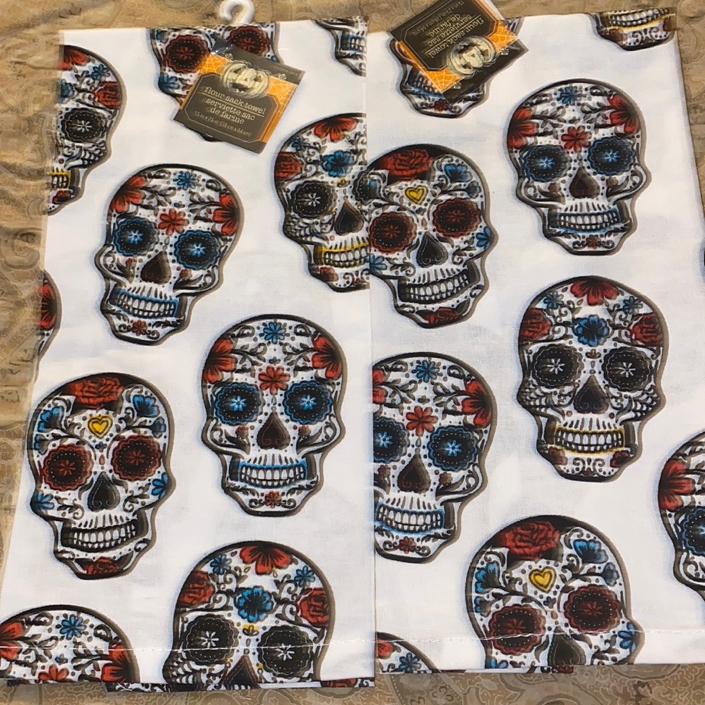 Two Flour sack towel Day of the Dead